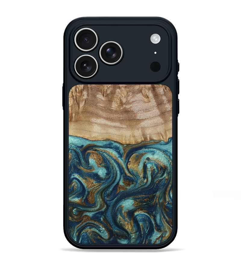 iPhone 17 Pro Max Wood Phone Case - Zakary (Teal & Gold, 794161)