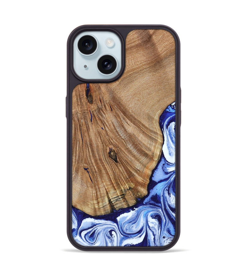 iPhone 15 Wood Phone Case - Corine (Blue, 794393)