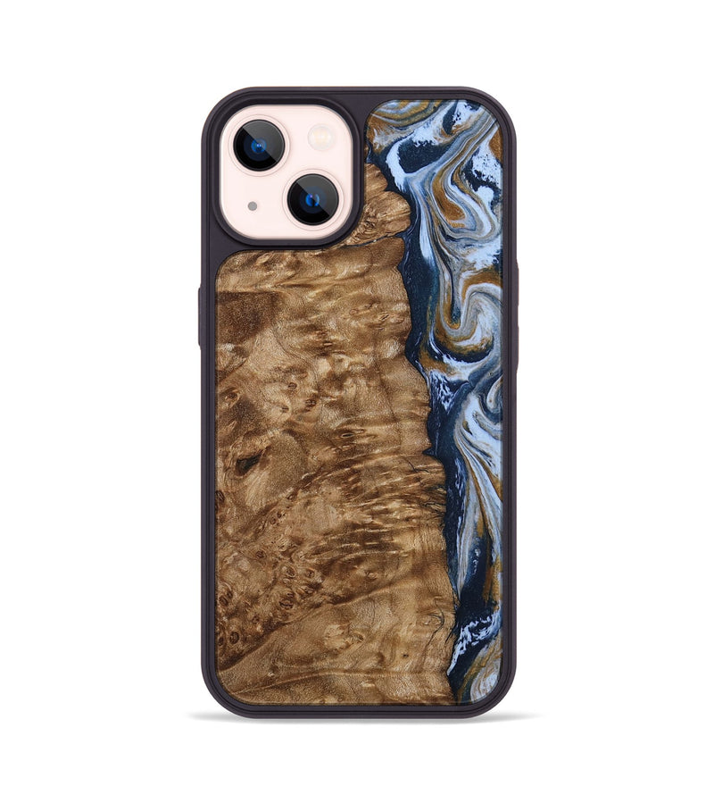 iPhone 14 Wood Phone Case - Janeen (Teal & Gold, 794483)