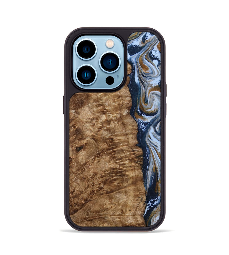 iPhone 14 Pro Wood Phone Case - Janeen (Teal & Gold, 794483)
