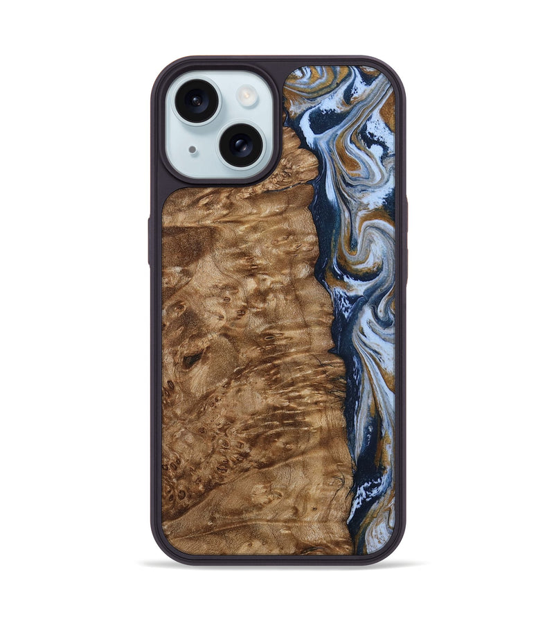 iPhone 15 Wood Phone Case - Janeen (Teal & Gold, 794483)