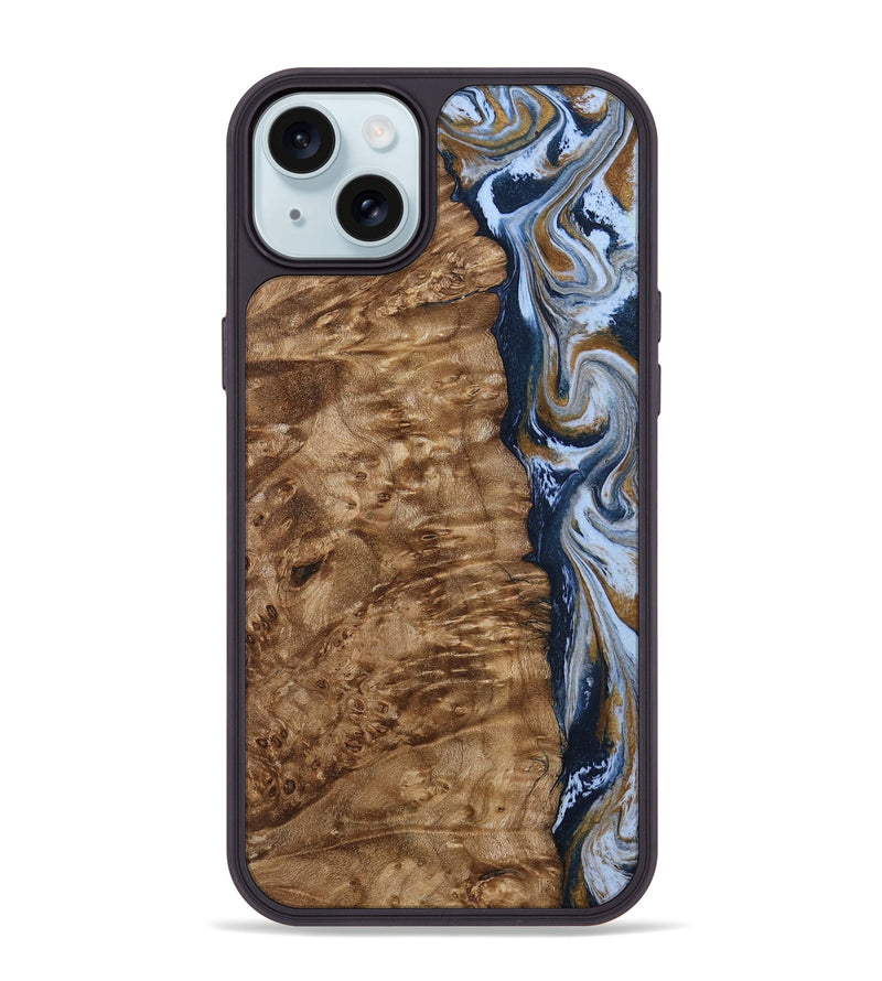iPhone 15 Plus Wood Phone Case - Janeen (Teal & Gold, 794483)
