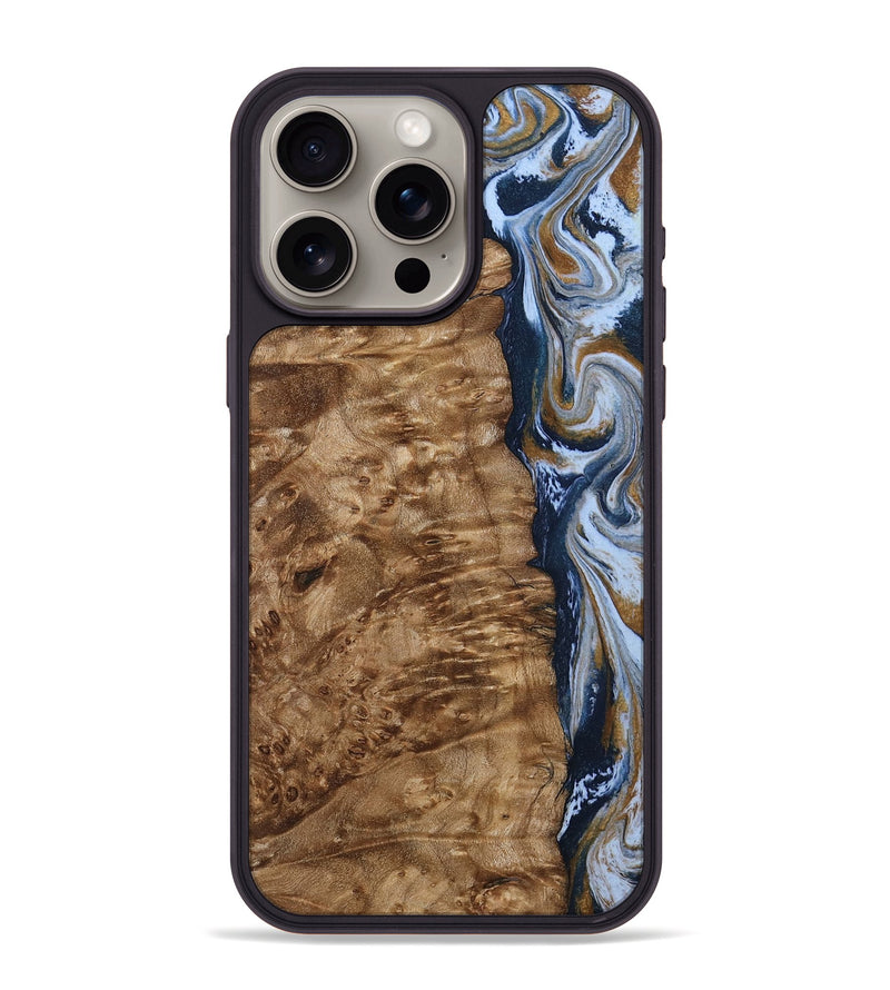 iPhone 15 Pro Max Wood Phone Case - Janeen (Teal & Gold, 794483)