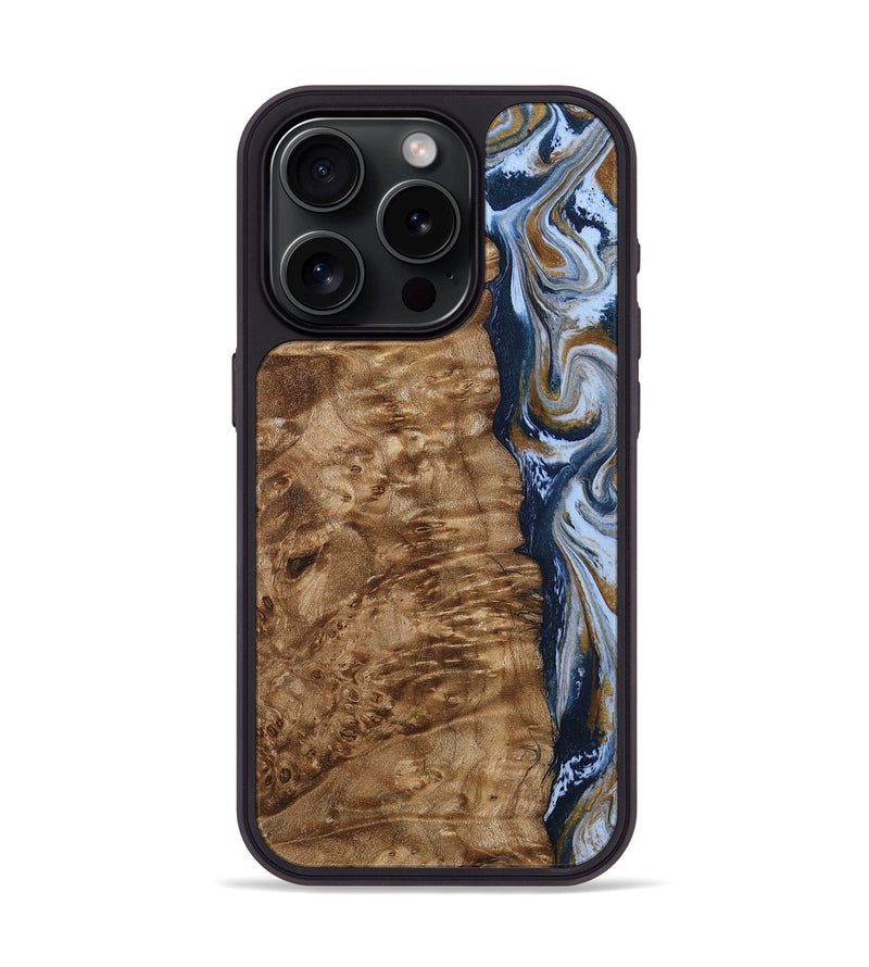 iPhone 15 Pro Wood Phone Case - Janeen (Teal & Gold, 794483)