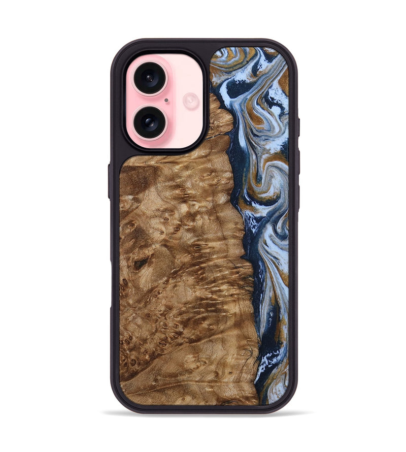 iPhone 16 Wood Phone Case - Janeen (Teal & Gold, 794483)