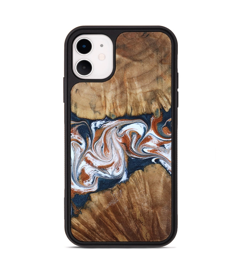 iPhone 11 Wood Phone Case - Freida (Teal & Gold, 794486)