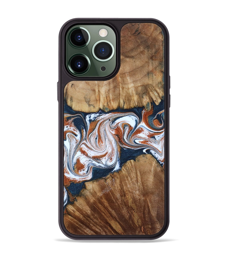 iPhone 13 Pro Max Wood Phone Case - Freida (Teal & Gold, 794486)