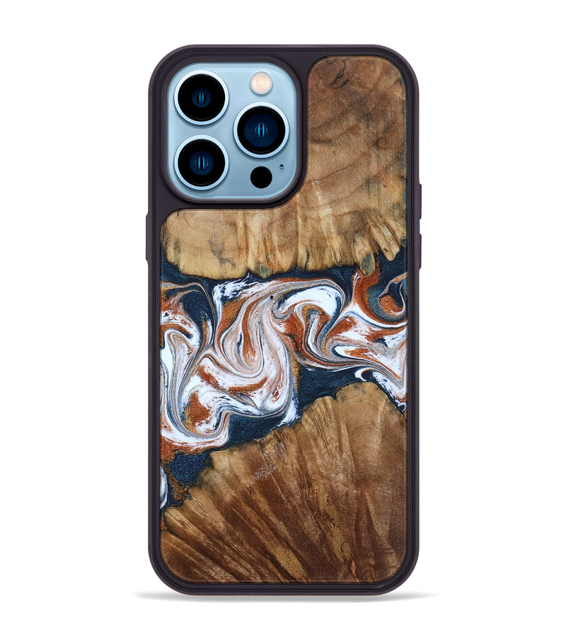 iPhone 14 Pro Max Wood Phone Case - Freida (Teal & Gold, 794486)