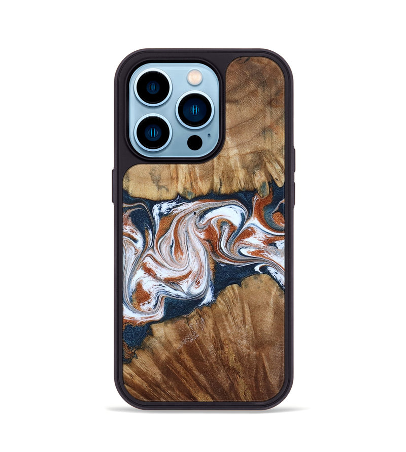 iPhone 14 Pro Wood Phone Case - Freida (Teal & Gold, 794486)