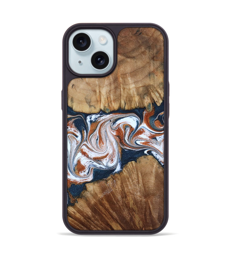 iPhone 15 Wood Phone Case - Freida (Teal & Gold, 794486)