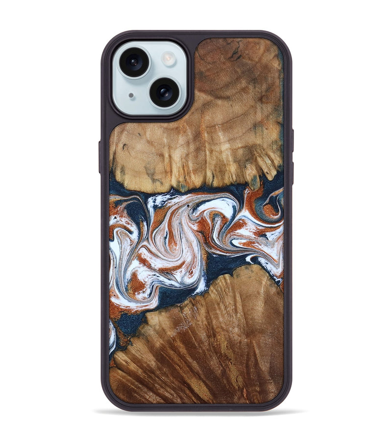 iPhone 15 Plus Wood Phone Case - Freida (Teal & Gold, 794486)