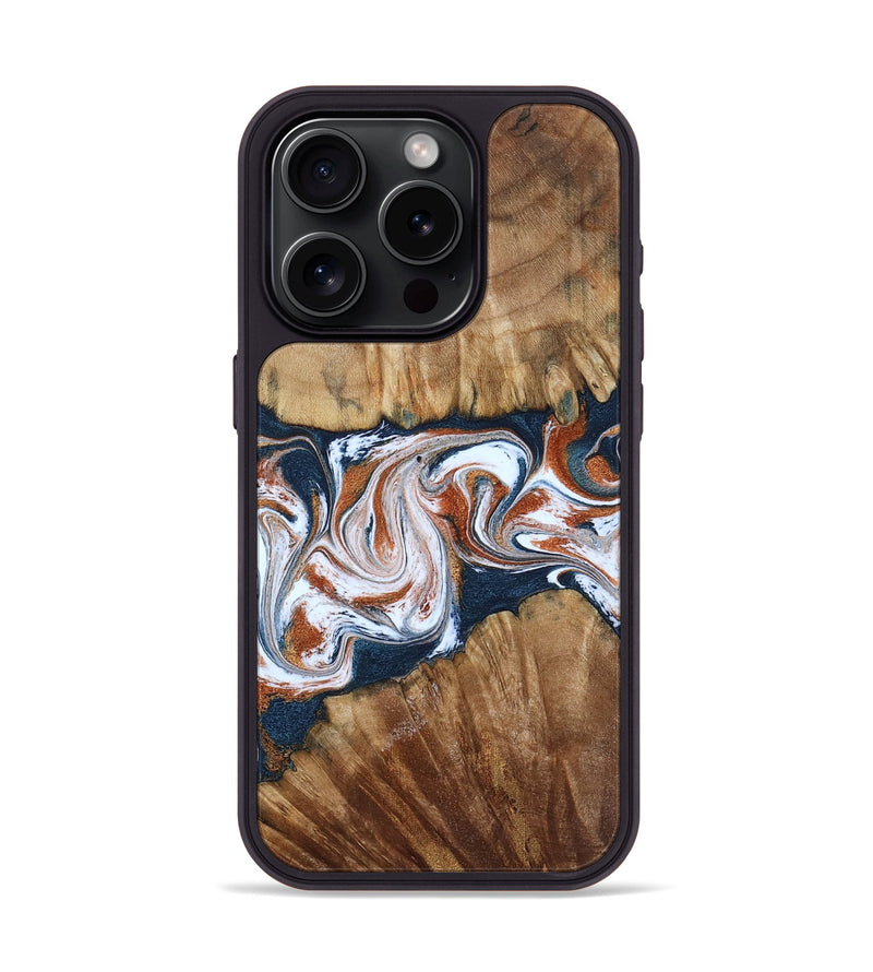 iPhone 15 Pro Wood Phone Case - Freida (Teal & Gold, 794486)