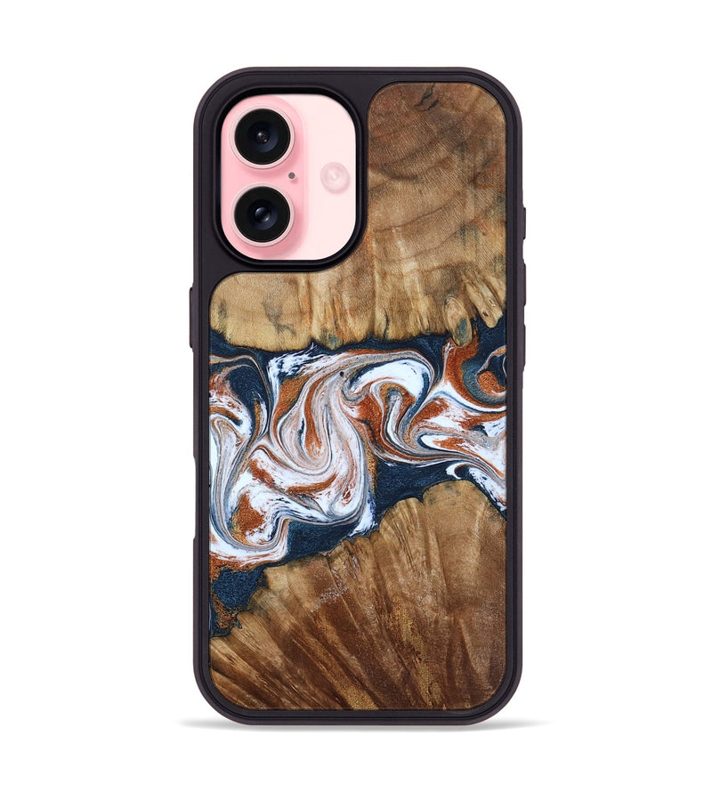 iPhone 16 Wood Phone Case - Freida (Teal & Gold, 794486)