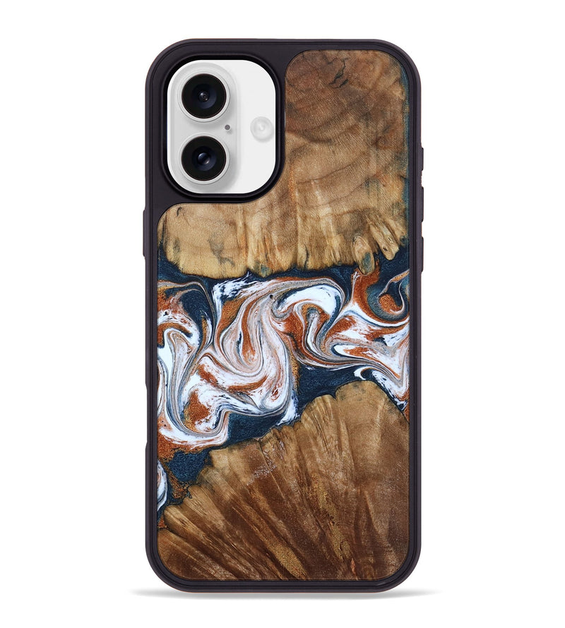 iPhone 16 Plus Wood Phone Case - Freida (Teal & Gold, 794486)