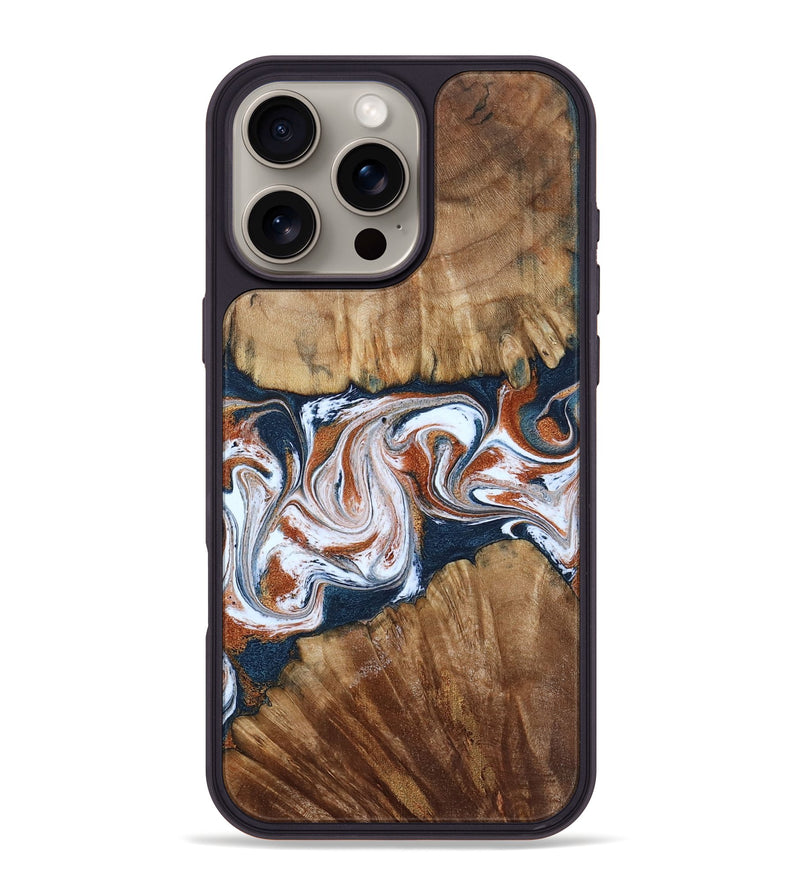 iPhone 16 Pro Max Wood Phone Case - Freida (Teal & Gold, 794486)