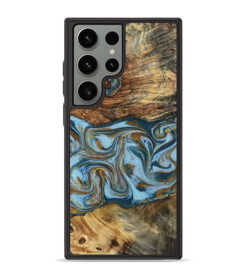 Galaxy S23 Ultra Wood Phone Case - Coral (Teal & Gold, 794503)