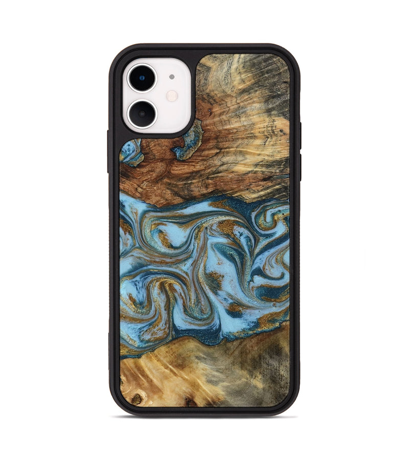 iPhone 11 Wood Phone Case - Coral (Teal & Gold, 794503)