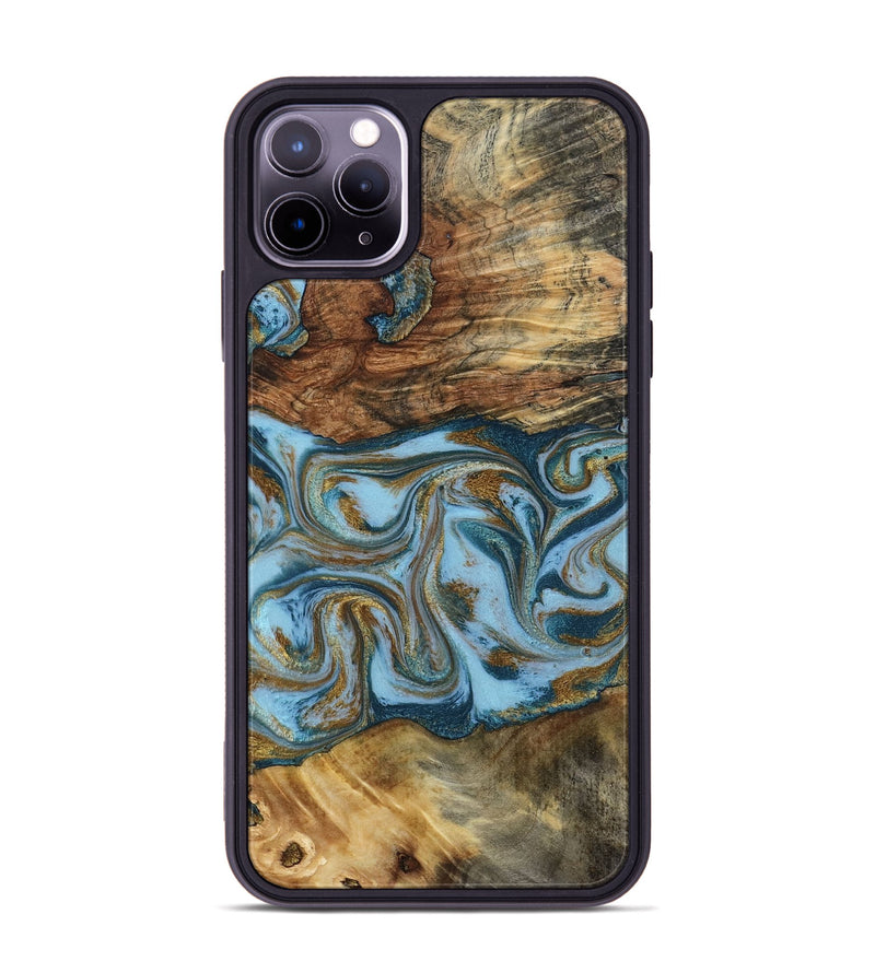 iPhone 11 Pro Max Wood Phone Case - Coral (Teal & Gold, 794503)