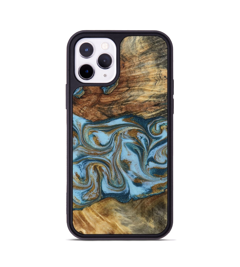 iPhone 11 Pro Wood Phone Case - Coral (Teal & Gold, 794503)
