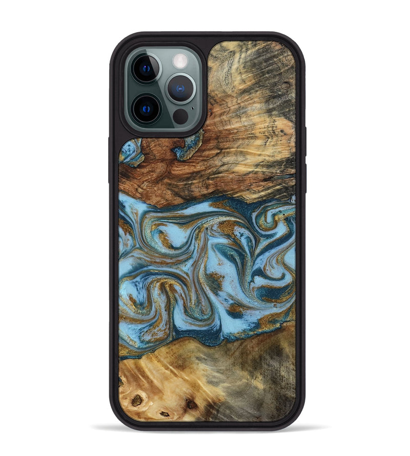 iPhone 12 Pro Max Wood Phone Case - Coral (Teal & Gold, 794503)