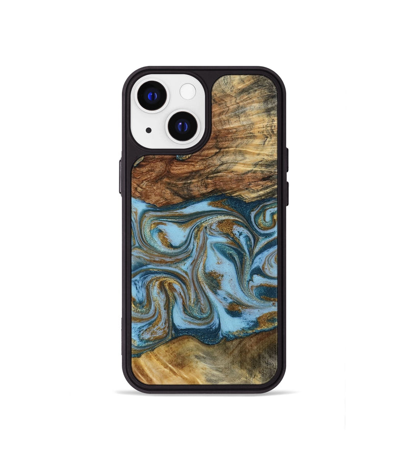 iPhone 13 mini Wood Phone Case - Coral (Teal & Gold, 794503)