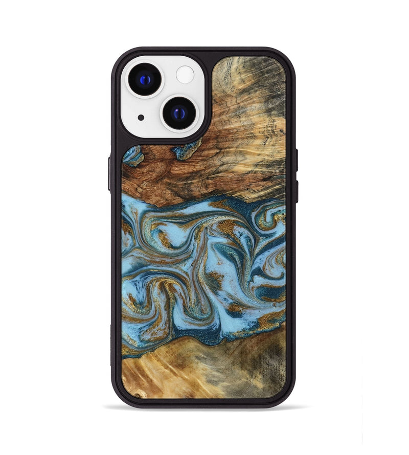 iPhone 13 Wood Phone Case - Coral (Teal & Gold, 794503)