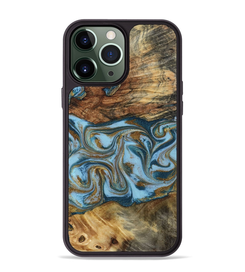 iPhone 13 Pro Max Wood Phone Case - Coral (Teal & Gold, 794503)