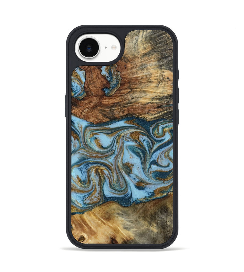 iPhone 16e Wood Phone Case - Coral (Teal & Gold, 794503)