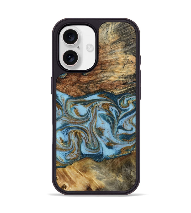 iPhone 17 Wood Phone Case - Coral (Teal & Gold, 794503)