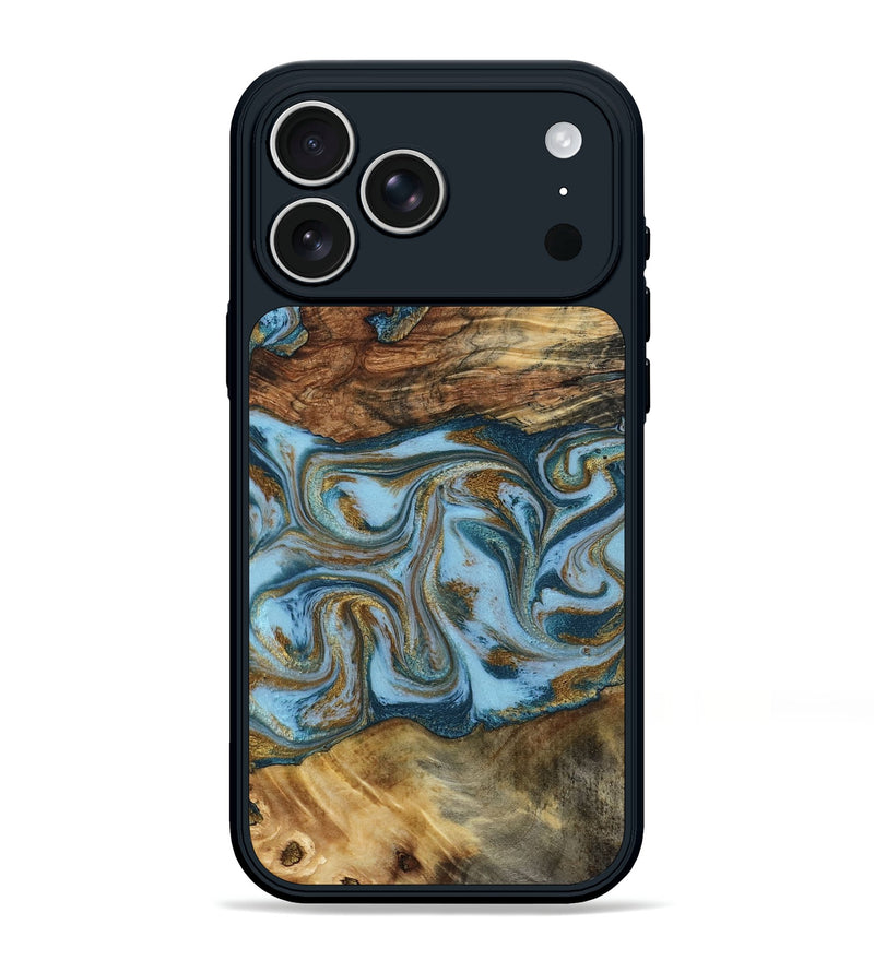 iPhone 17 Pro Max Wood Phone Case - Coral (Teal & Gold, 794503)