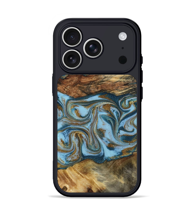iPhone 17 Pro Wood Phone Case - Coral (Teal & Gold, 794503)