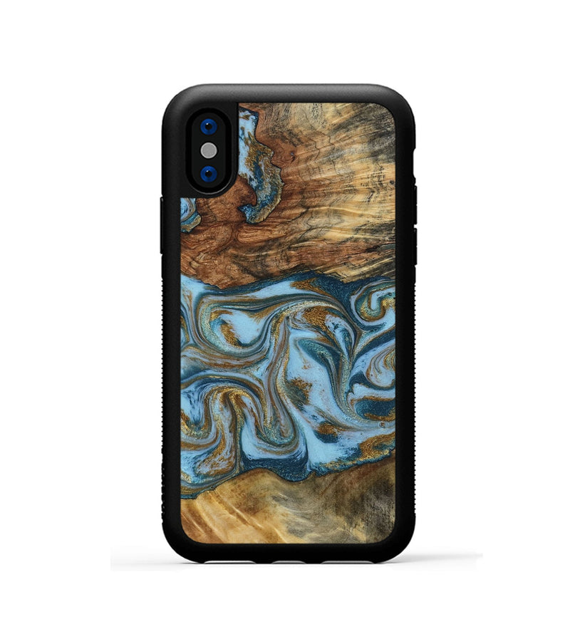 iPhone Xs Wood Phone Case - Coral (Teal & Gold, 794503)