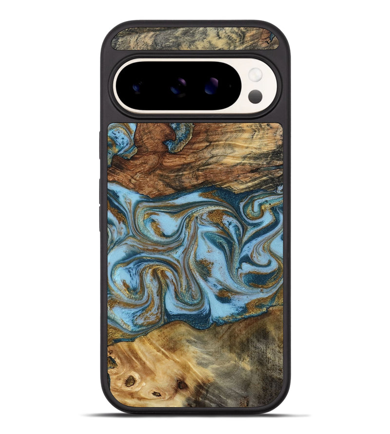 Pixel 9 Pro XL Wood Phone Case - Coral (Teal & Gold, 794503)
