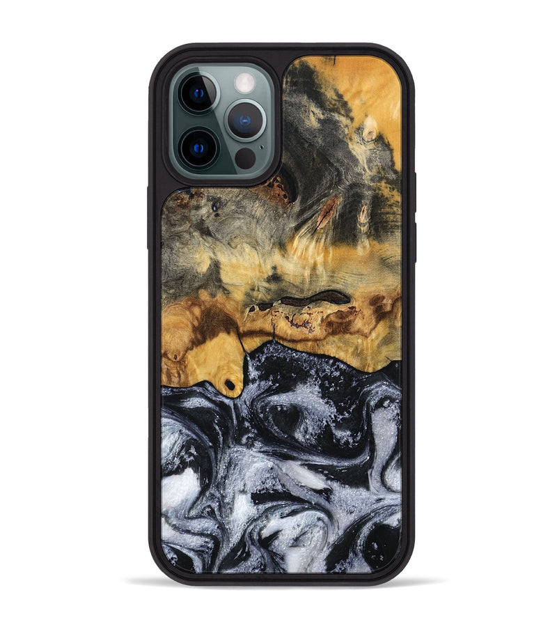 iPhone 12 Pro Max Wood Phone Case - Leta (Black & White, 794576)