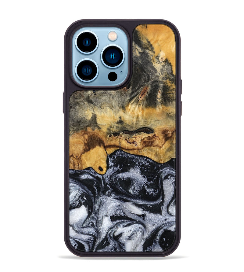 iPhone 14 Pro Max Wood Phone Case - Leta (Black & White, 794576)