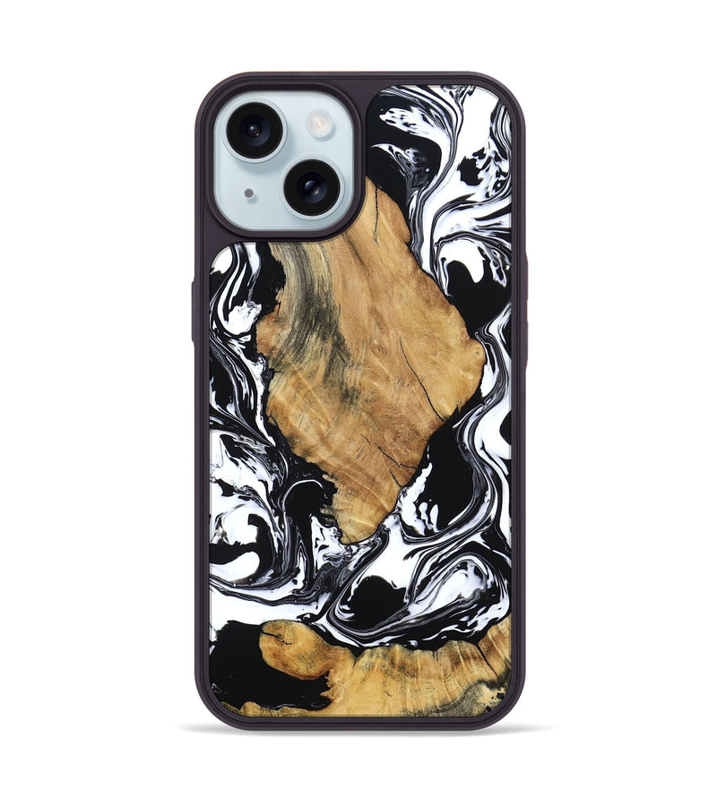 iPhone 15 Wood Phone Case - Briar (Black & White, 794626)
