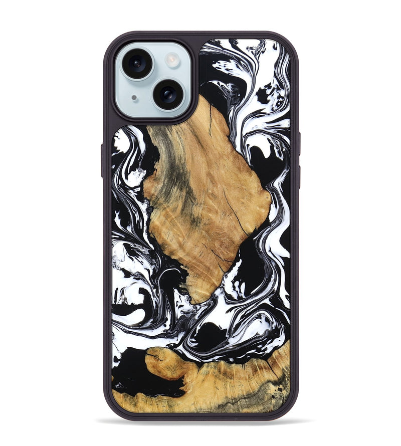 iPhone 15 Plus Wood Phone Case - Briar (Black & White, 794626)
