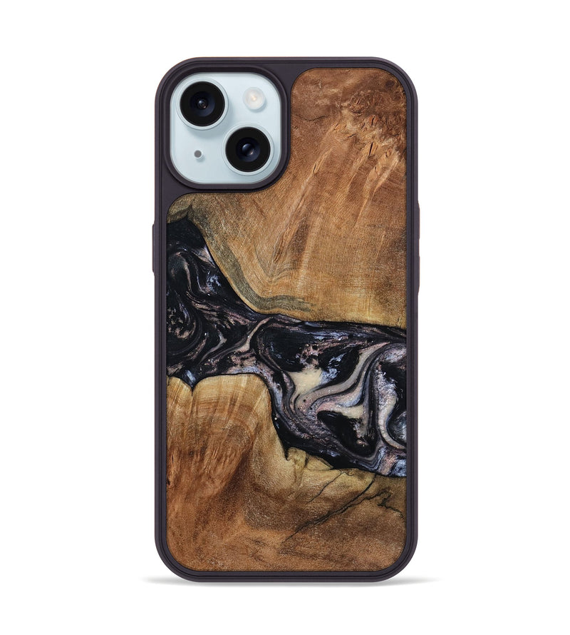 iPhone 15 Wood Phone Case - Naima (Black & White, 794627)