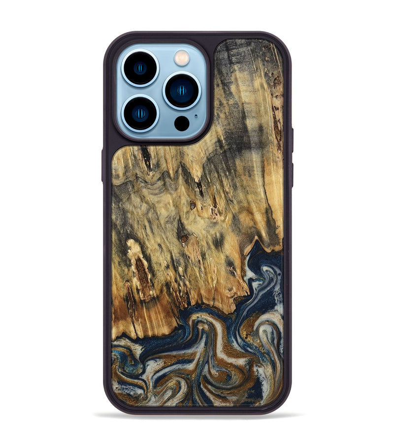 iPhone 14 Pro Max Wood Phone Case - Laylani (Teal & Gold, 794638)