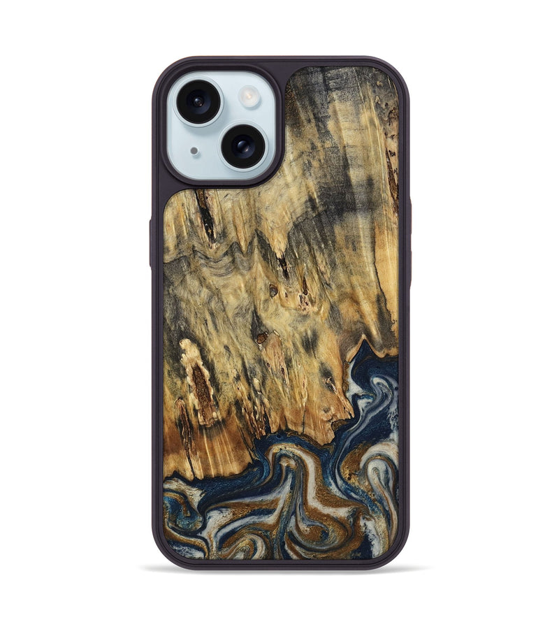 iPhone 15 Wood Phone Case - Laylani (Teal & Gold, 794638)