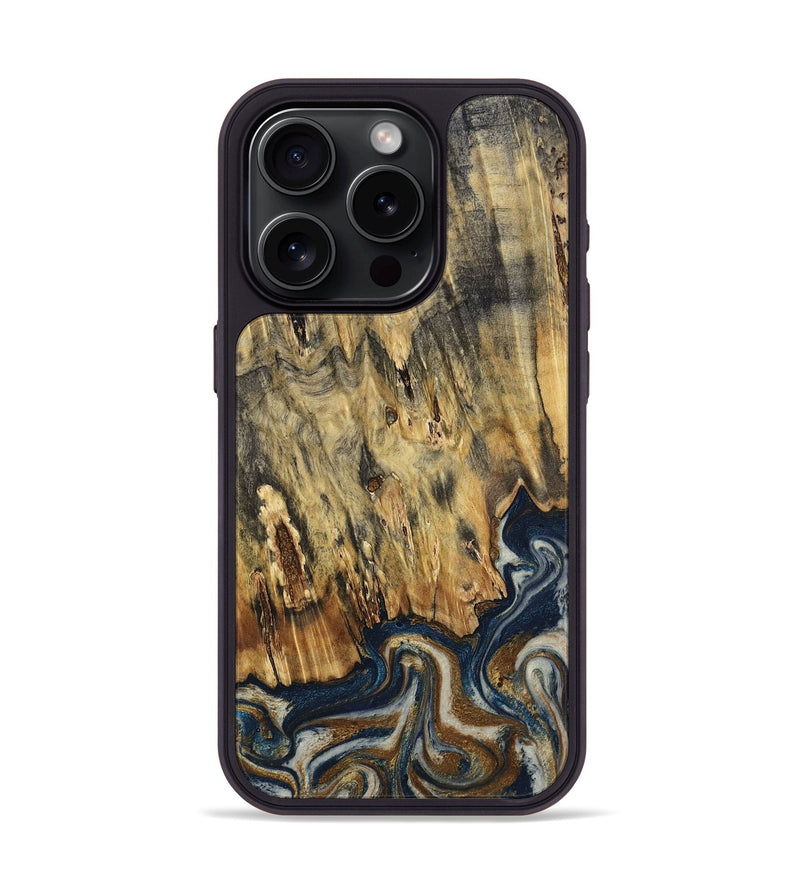 iPhone 15 Pro Wood Phone Case - Laylani (Teal & Gold, 794638)