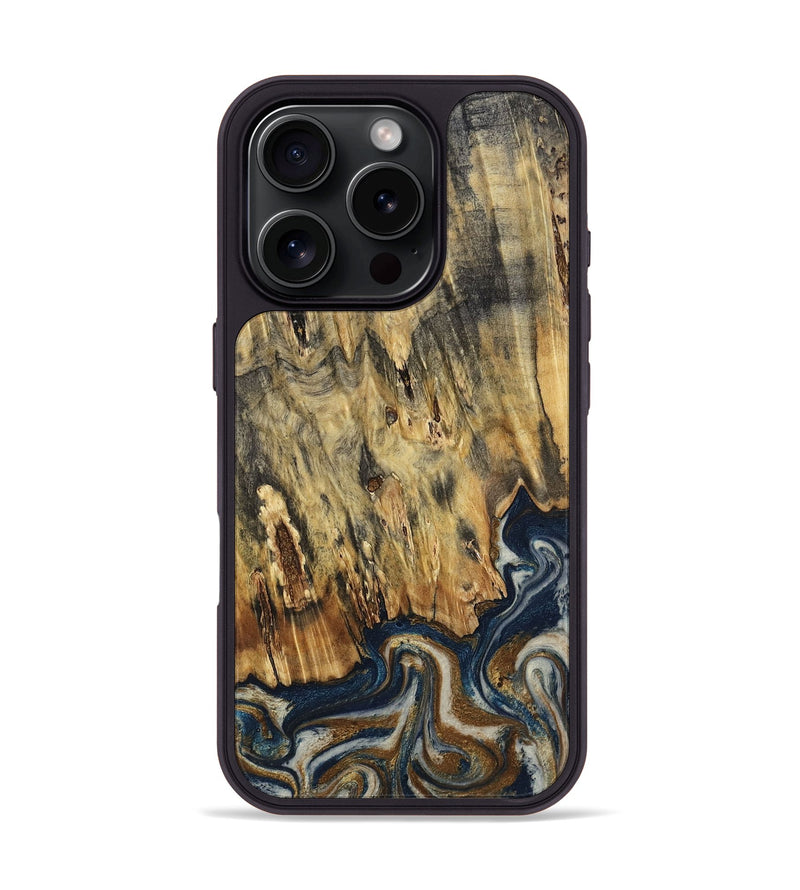 iPhone 16 Pro Wood Phone Case - Laylani (Teal & Gold, 794638)