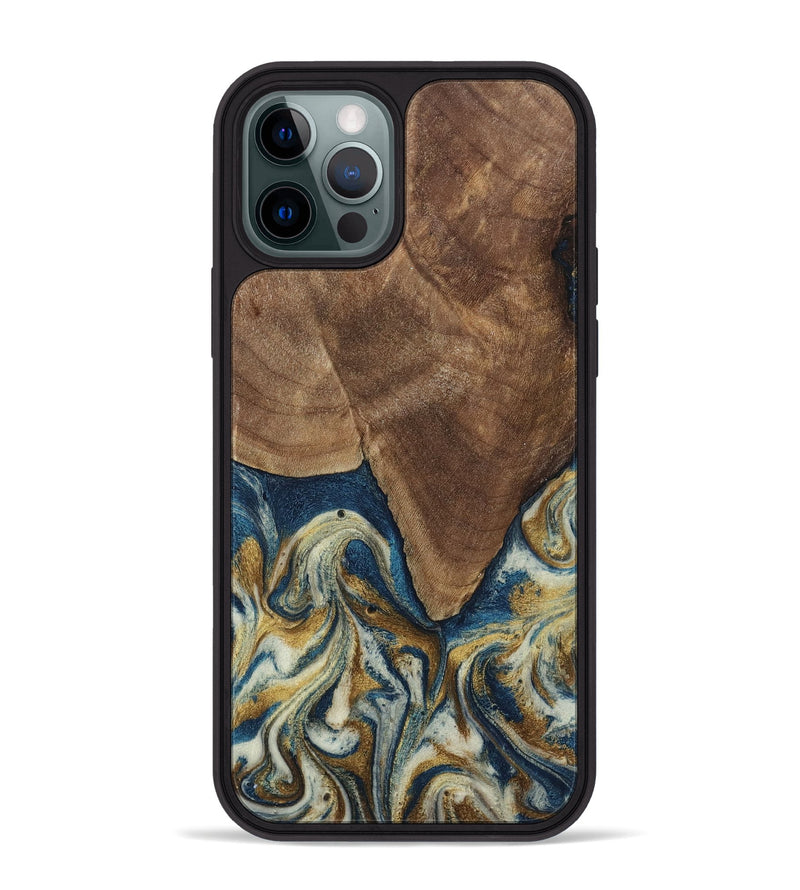 iPhone 12 Pro Max Wood Phone Case - Jamel (Teal & Gold, 794648)