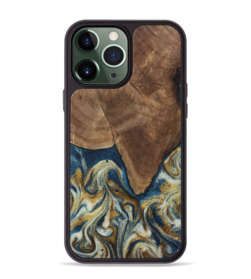 iPhone 13 Pro Max Wood Phone Case - Jamel (Teal & Gold, 794648)