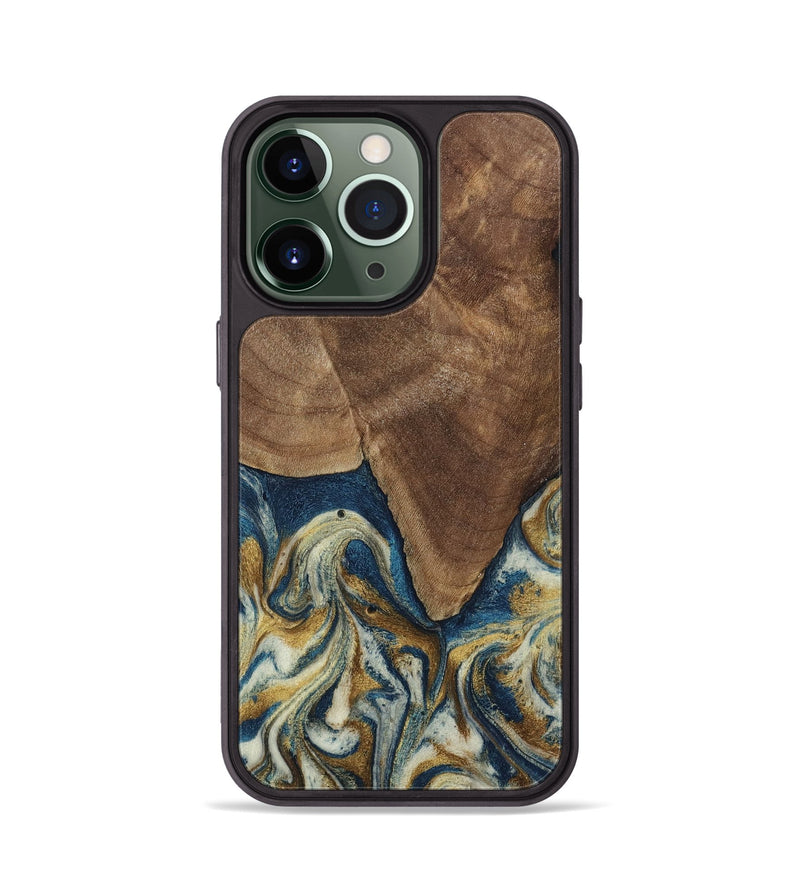 iPhone 13 Pro Wood Phone Case - Jamel (Teal & Gold, 794648)