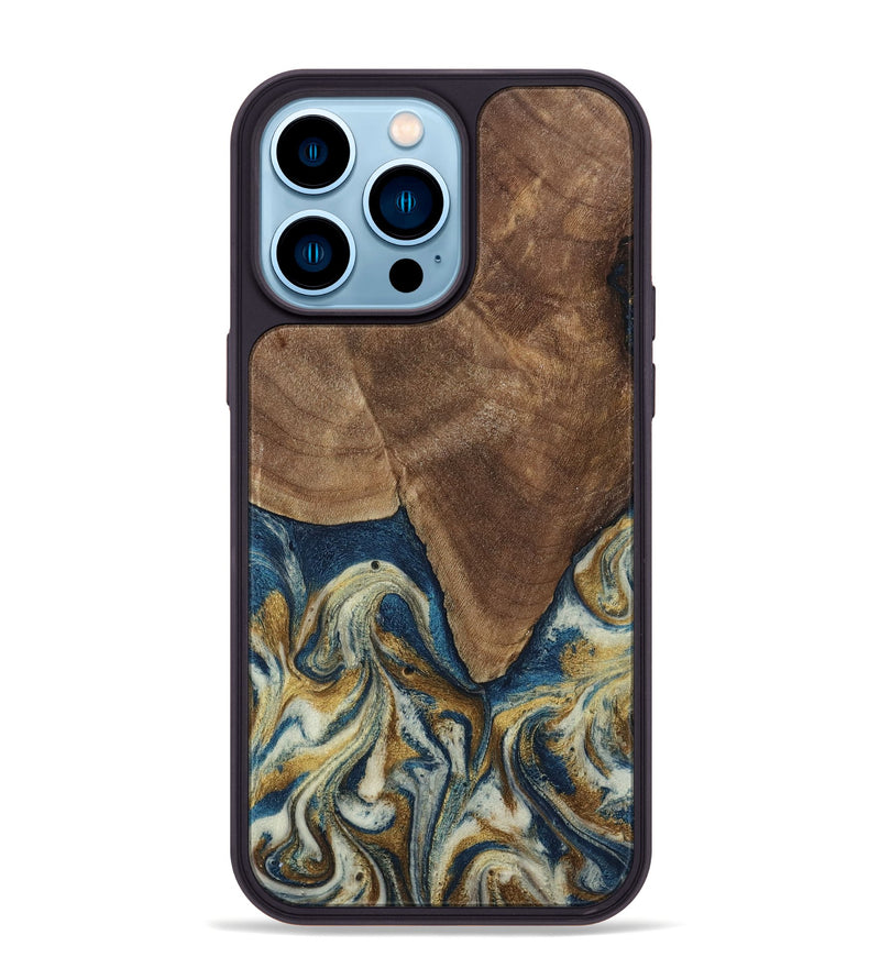 iPhone 14 Pro Max Wood Phone Case - Jamel (Teal & Gold, 794648)