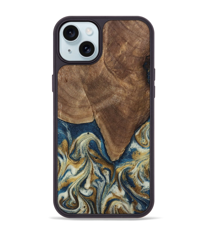 iPhone 15 Plus Wood Phone Case - Jamel (Teal & Gold, 794648)