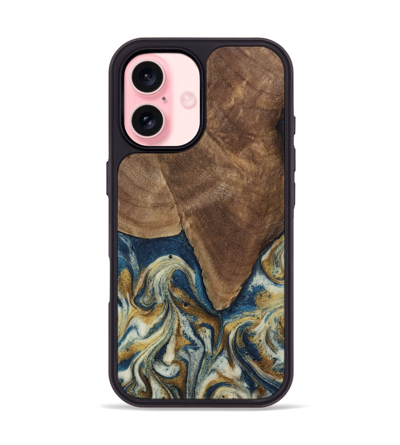 iPhone 16 Wood Phone Case - Jamel (Teal & Gold, 794648)