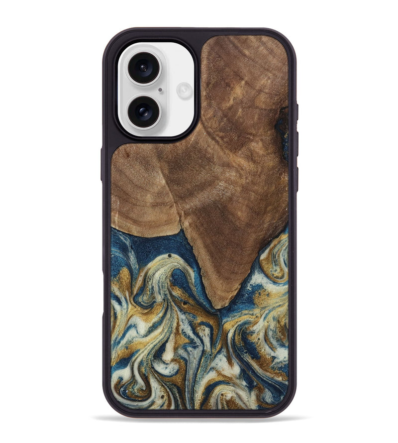 iPhone 16 Plus Wood Phone Case - Jamel (Teal & Gold, 794648)