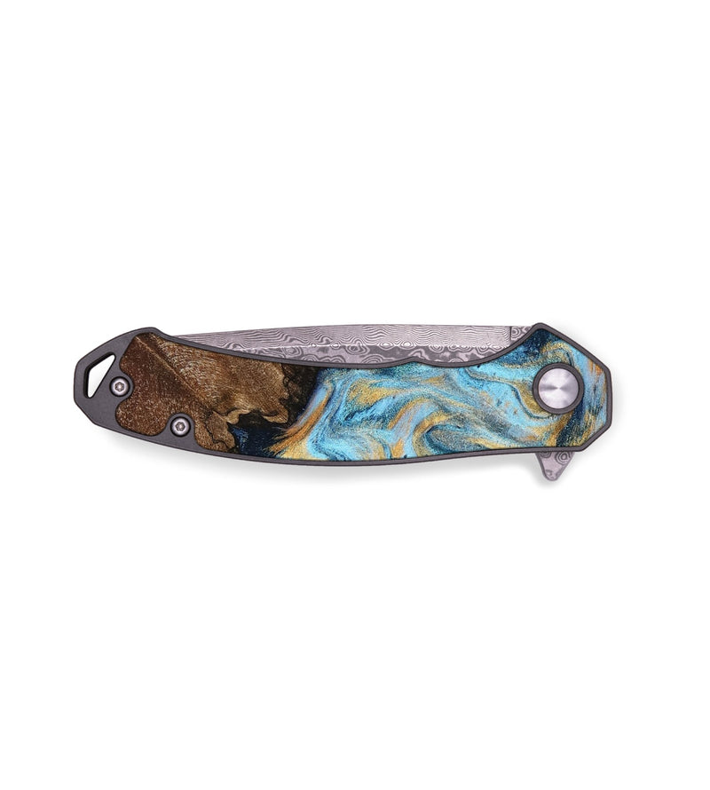 EDC Wood Pocket Knife - Jude (Teal & Gold, 794650)